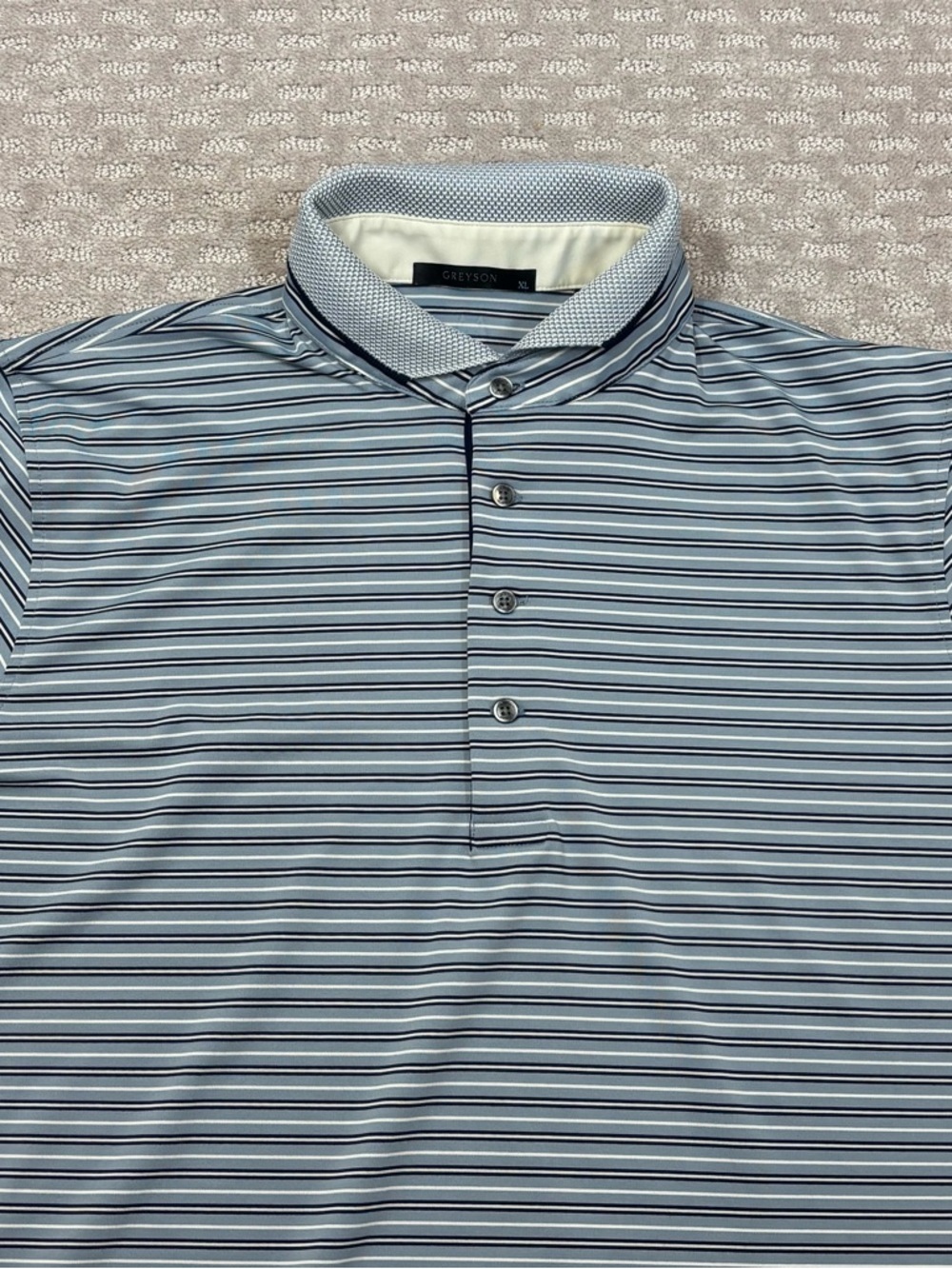 Greyson Golf Polo Mens XL‎ Blue White Stripe Performance Stretch